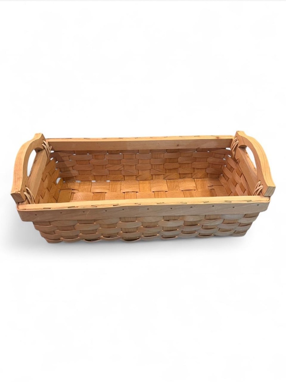 Handwoven Rectangular Serving Basket with Built-In Handles - Tan